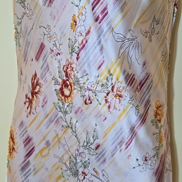 Vintage Lapis Y2K Fairy Silk Dress Size Large Beaded Asymetric Floral Midi Max - Picture 12 of 16